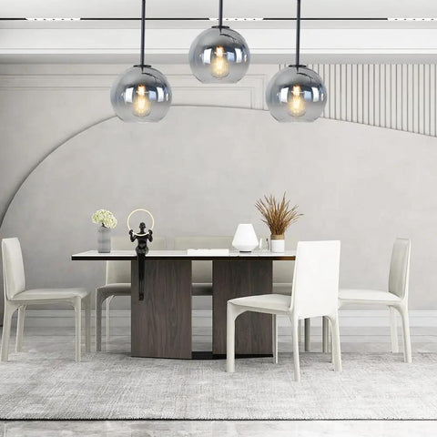 Dope Modern Black Globe Pendant Lights Two Pack, Glass Silver Gradient Orbs illuminating elegant dining room