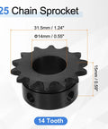 14 Tooth Chain Sprocket For ISO 04C Chain With 14mm Bore And 31.5mm OD One Quarter Pitch Carbon Steel C45 Black Oxide Finish