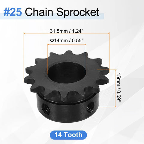 14 Tooth Chain Sprocket For ISO 04C Chain With 14mm Bore And 31.5mm OD One Quarter Pitch Carbon Steel C45 Black Oxide Finish