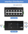 Rugged Industrial 12 Port Gigabit Ethernet Switch Unmanaged Outdoor Network Switch With Auto Negotiation RJ45 Ports Dual Power Input
