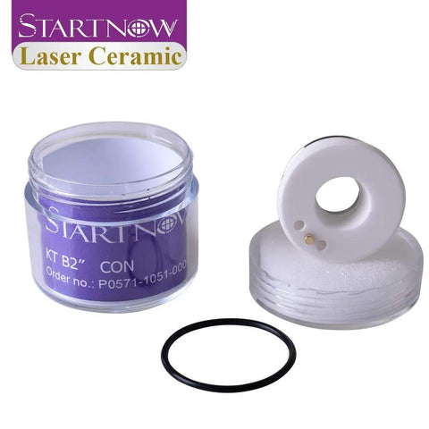 Pro Grade Ceramic Nozzle Holder Set For Laser Cutting Heads 28Mm And 32Mm Dia 12Mm Thick Mohs 9 Hardness Fits Precitec WXS HSG Raytools Bodor And More 10 Pc Pack, shown in container with O-ring.