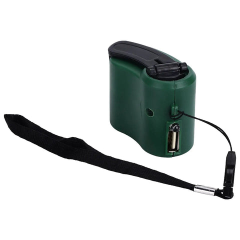 USB Hand Crank Charger Dynamo Power Bank For Outdoor Adventures, 5.5V 600mA Emergency Portable Charger with wrist strap visible