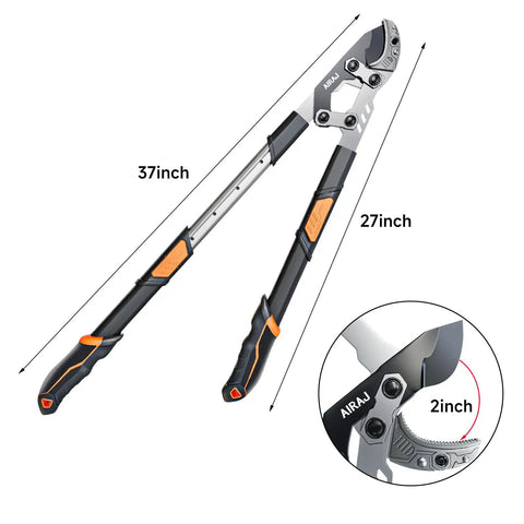Extendable Anvil Loppers For Garden Pruning, Heavy Duty Tree Trimmer With 27 To 37 Inch Adjustable Aluminum Handle, 2 Inch Cutting Capacity