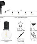Outdoor Solar String Lights 50 Feet With 23 Shatterproof G40 Bulbs Waterproof Patio Garden Lighting details and dimensions