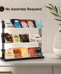 Three Tier Tea Bag Organizer With Clear Acrylic Compartments And Black Steel Frame Holds 15 Compartments For Coffee Station Storage
