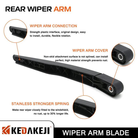Heavy Duty Badass Rear Windshield Wiper Arm Assembly Slick Quick Clip Swap For Ford Escape 2013 To 2018 and Explorer Rear Wiper Replacement Oem Bb5z17526c showcased from an angle highlighting features.