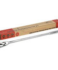 Three Eighth Inch Drive Flex Head Ratchet With Long Handle That Helps You Squeeze Into Tight Spots 72 Tooth Quick Release Swivel Socket Wrench CrMo Head Flexible Handle 18 Inch Length For Tight Space Access in packaging