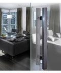 Black Painted Stainless Steel Square Tube Door Handle Push Pull For Glass Wood And Metal Doors Heavy Duty Office Hardware