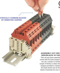 10 Gang DIN Rail Terminal Block Assembly Kit With Jumpers Red And Black For Solar And Power Distribution