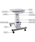 Detailed view of Motorized Instrument Lift For Optometry Working Table With Adjustable Height And Rolling Stand.