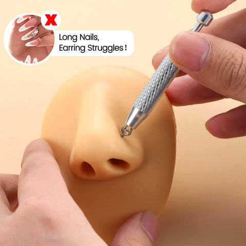 Demonstrating the use of a Stainless Steel Piercing Taper Grabber Tool Kit With Threadless Insertion Pin on a model nose