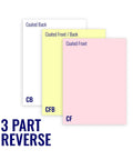8.5 X 11 Carbonless Paper 3 Part Set In Pink Canary White NCR With 1340 Sets 4000 Sheets showing labeled reverse sides