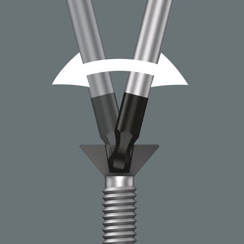 Kraftform Micro Ball End Hex Pro Grade Screwdriver Set showing ball-end hex tip engaging a screw head illustration