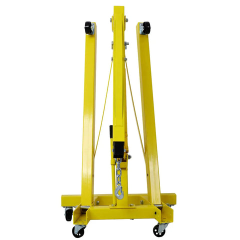 Heavy Duty 2 Ton Folding Engine Hoist And Cherry Picker Shop Crane Lift With Six Heavy Duty Roller Casters, front view.