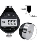 Professional Digital Shore Durometer Rubber Hardness Tester Meter featuring Dead On Readings and Boss Level Durability, black handheld gauge.