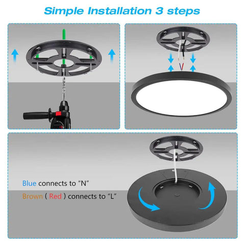 Installation steps for Two Pack LED Flush Mount Ceiling Lights 12 Inch 24W Ultra Bright Flat Black Modern Fixture