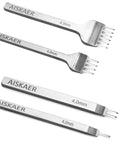 Leather Stitching Punch Set With Diamond Chisel Tools, White Steel Durability For Leather Craft DIY, Includes 1, 2, 4, And 6 Prongs, 4mm Spacing Pro Grade Great For DIY Projects shown with various prongs