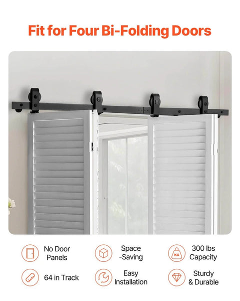 Heavy Duty Bi Folding Sliding Barn Door Hardware Track Kit Fits Four 15 Inch Closet Pantry Or Laundry Doors Installed View