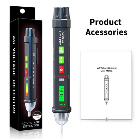Non Contact Voltage Detector Pen 12 To 1000V AC With Adjustable Sensitivity For Electricians And DIYers Home Safety Live Wire Finder And Circuit Tester packaging and manual