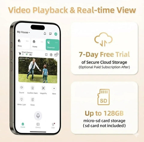 Smartphone displaying app interface for 2 Pack Solar Powered Security Cameras Wireless Outdoor 2K WiFi Cameras With AI Motion Detection