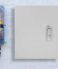 Beefy Built Tough Power Distribution Box Metal Enclosure With Lid 25x30x14 Cm, shown installed on wall beside a meter.