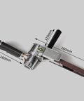 Handheld Pneumatic Belt Sander With Slick Rubber Grip And Quick Release Tensioner No Hassle Setup For Wood Metal And Stone, dimensions shown.