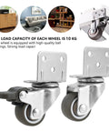 Heavy Duty Furniture Castors Set Four Pack With L Shaped Soft Rubber Wheels for tables, carts, benches; close-up of swivel plate