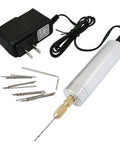 Mini Handheld Micro Drill Kit with aluminum body, 0.7-1.2mm bits, 15-piece set, and 2A power supply for DIY and crafts
