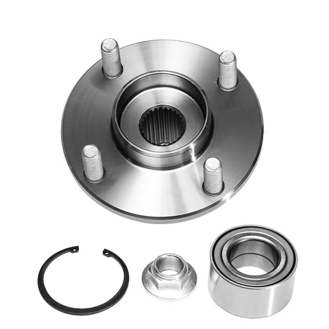Front Wheel Bearing and Hub Assembly Repair Kit for Ford Focus from 2000 to 2011, 4 Lug Front Hub Replacement shown disassembled