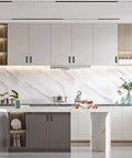 Modern kitchen with stylish cabinets featuring 20 Pack 3 Inch Matte Black Kitchen Cabinet Handles, Cabinet Pulls, heavy duty, sleek design