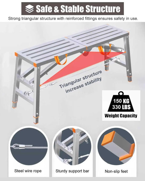 Multipurpose Scaffold Platform Ladder For Maintenance And DIY Tasks Folding Heavy Duty Workbench, triangular structure