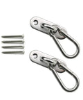 Rock Solid M8 Stainless Steel Ceiling And Wall Mount Hooks For Outdoor Hammocks And Patio Swings Heavy Duty Suspension Anchors with U Shaped Base Plates and Snap Hooks and screws.