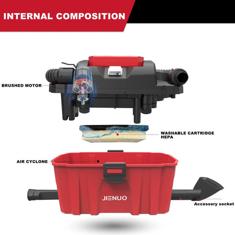 Internal view of Cordless Wet and Dry Shop Vac With 20V 4.0Ah Battery And Charger, 2.5 Gallon Portable Vacuum Cleaner