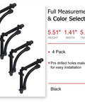 Heavy Duty Black Cast Iron Shelf Brackets Set Of Four, 5.5 X 1.2 X 5.5 Inches, Half Round Style, with full measurements shown