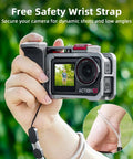 Hand holding Grip Kit For DJI Action 5 Pro 4 3 With Cage, Handle Holder Bundle, and safety wrist strap on Osmo Action camera.