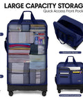 36 Inch Rolling Duffel Bag With Wheels, Expandable Three Layer Design, Large Capacity, Water Resistant Navy Bag with Hardshell Base
