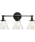 Three Light Dope Vintage Industrial Wall Sconce With Funnel Flared Clear Glass Shade In Black Finish E26 Base Bulb Not Included
