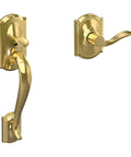 Camelot Lower Half Handleset With Accent Lever And Interior Trim In Bright Brass Left Hand Door Fits 1 3 8 Inch Doors