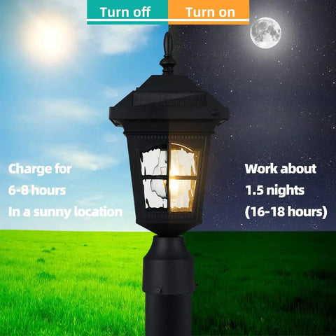 Solar Post Light Outdoor Waterproof With 3 Point 5 Inch Pier Mount Base Matte Black Solar Powered LED Post Lamp day-night split image