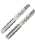 M8 1.25 Metric Tap And Die Set for metalworking, showing two steel taps with threading details for right hand threading