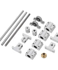T8 Guide Screw Kit With Shaft Coupling 200mm Horizontal Optical Axis 8mm Guide Rail Shaft Pillow Block Bearings shown laid out