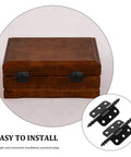 Vintage Iron Hinge Set For Wooden Boxes And Jewelry Boxes 10 Durable Mini Antique Chest Hinges displayed on wooden box