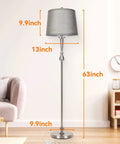 Tall Floor Lamp With Grey Linen Shade And Nickel Finish 3 Color Temperature LED Standing Lamp in living room setting