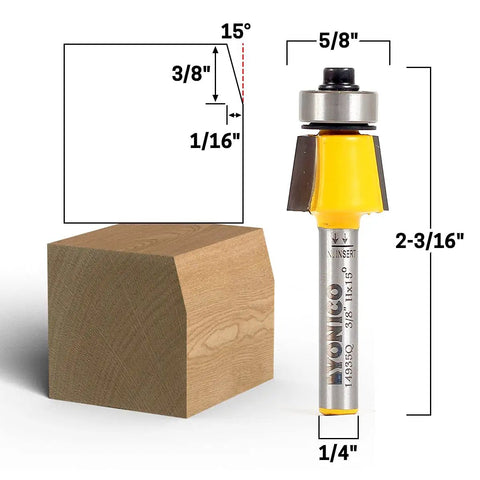 Bevel Router Bit 15 Degree With One Quarter Inch Shank Two Flute Carbide Cutter For Trim Applications And Countertop Veneers