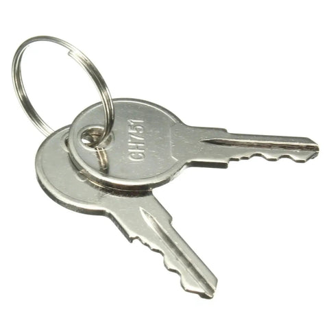 Close-up of two silver keys on a key ring for Push Button Latch 2 Pack With Key For Motorcycle And Boat Glove Box Durable Plastic Quick Release Lock Marine Grade Storage Access Includes Gaskets And Mounting Rings No Fuss DIY Install In Upright Marine Box.