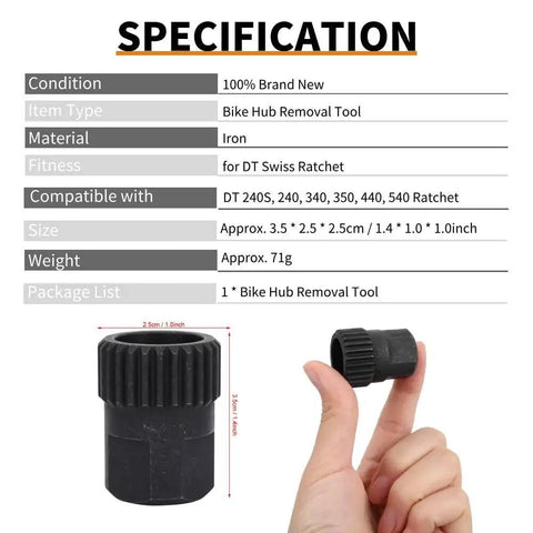Specification sheet and image of Rear Hub Lock Ring Tool for Bicycle Maintenance with Durable Chromium Vanadium Steel