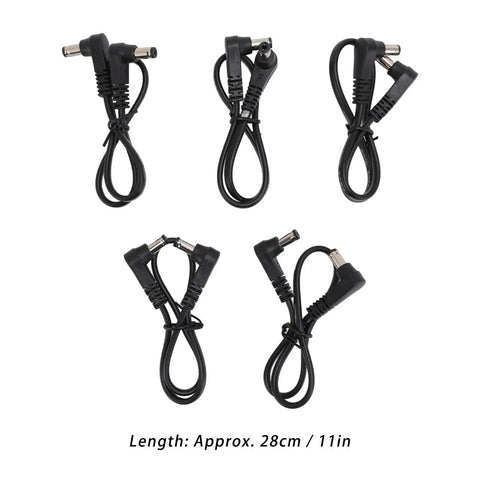 90 Degree Angled Dc Power Extension Cable Five Piece Set Male To Male 5.5Mm By 2.1Mm Connector with 11-inch wiring