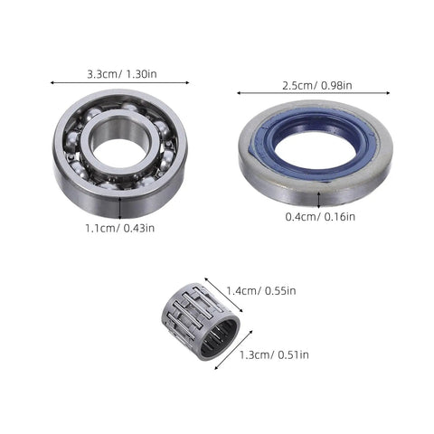 Chainsaw Crank Bearing Seal Kit For Husqvarna HUS357 359 357XP with needle bearings and oil seal, dimensions shown
