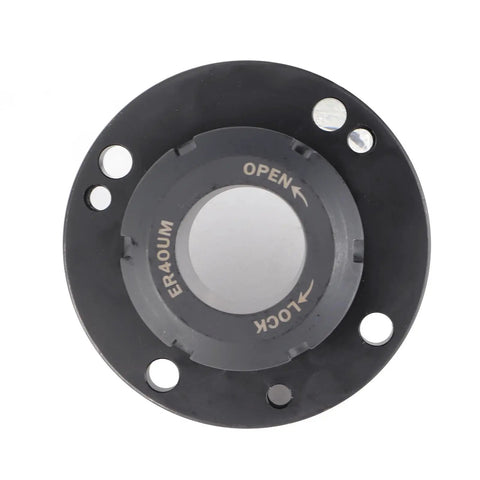 Top view of ER 40 Collet Replacement for 100mm Lathe Chuck, showing durable design with lock markings for precision metalworking.
