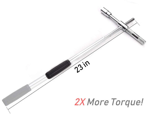 Telescoping 23 Inch Universal Lug Wrench 4 Way Tire Iron Nut Wrench Set with 23in extendable handle, chrome finish